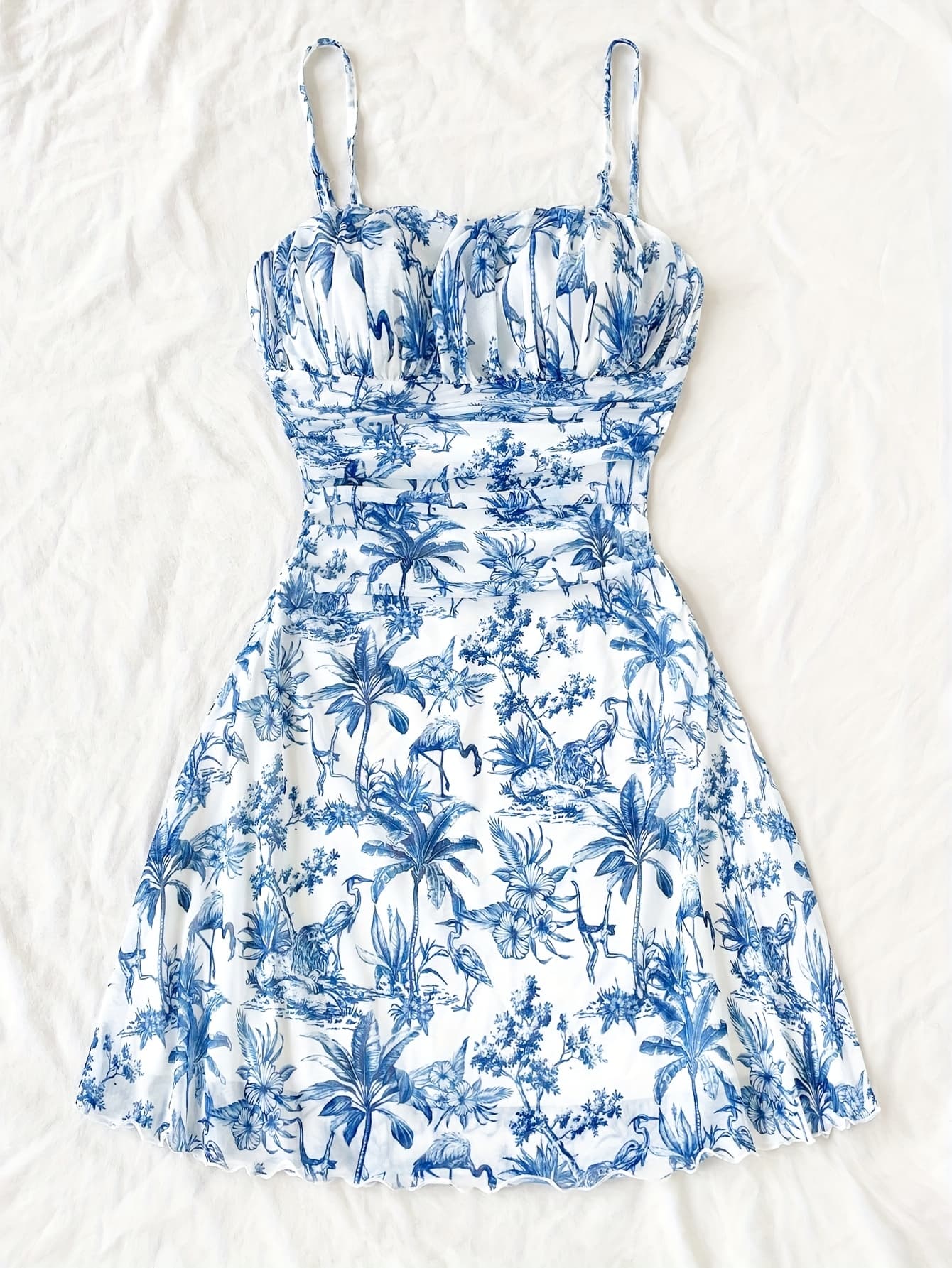 Plant and Floral Printed Vacation Halter Dress for Women 1