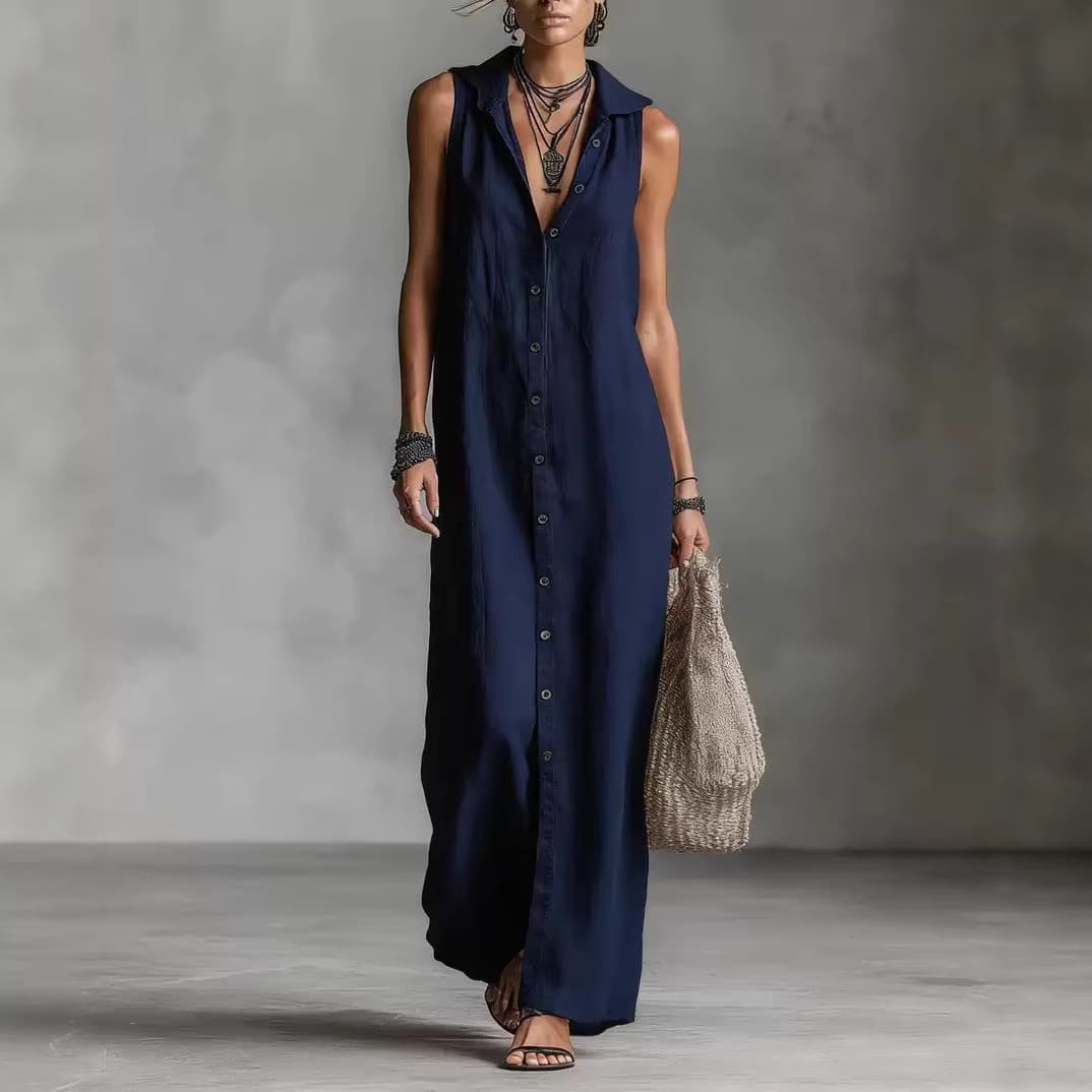 Без Ракави со Качулка Макси Фустан со Копче Placket Женски color variant