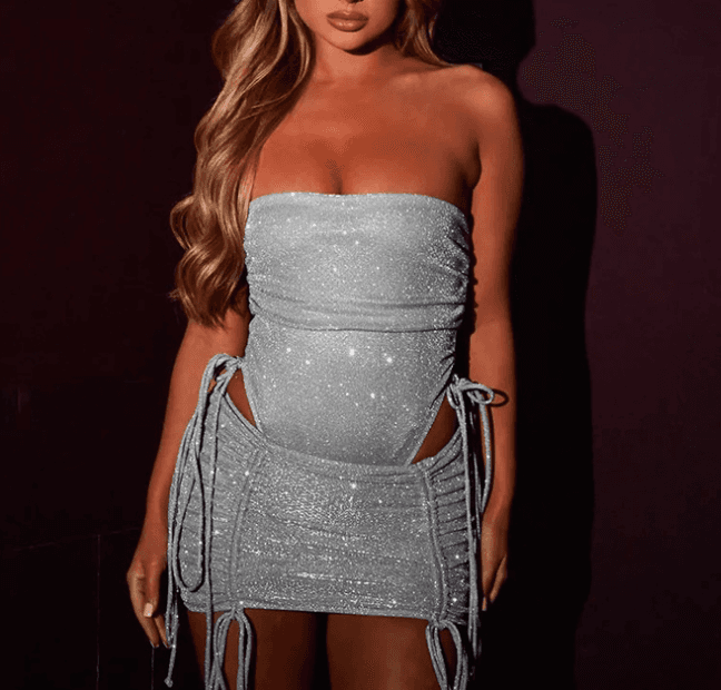 Package Hip Сукња Burst Сет од Два Дела Drawstring Lacing Сет на color variant