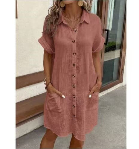 Linen Cotton Button Down Loose Shirt Dress 1