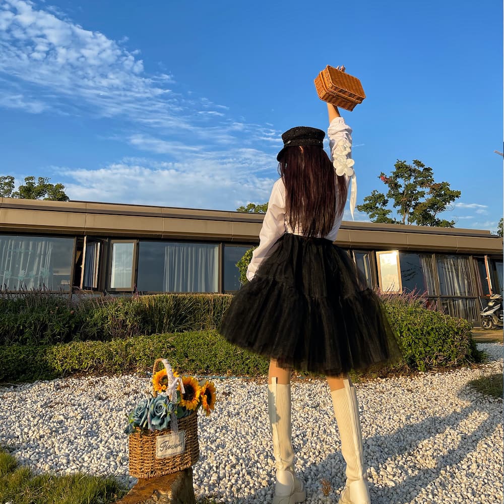 Црн Tulle-Слоевит Висок-Струк A-line Сукња, Женски Tutu color variant