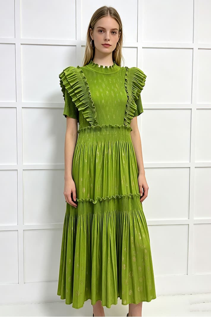 На Точки Bronzing Елегантен Кратки Ракави Фустан со Карнерест color variant