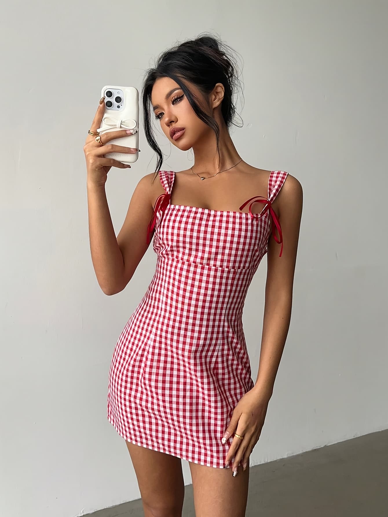 The New Y2k Fashionable Checkered Mini Halter Dress for 1