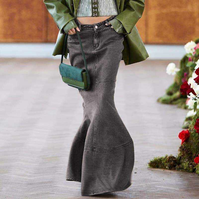 Basic Едноставен Сив Фармерски Split Splicing Висок-Струк Русалка color variant