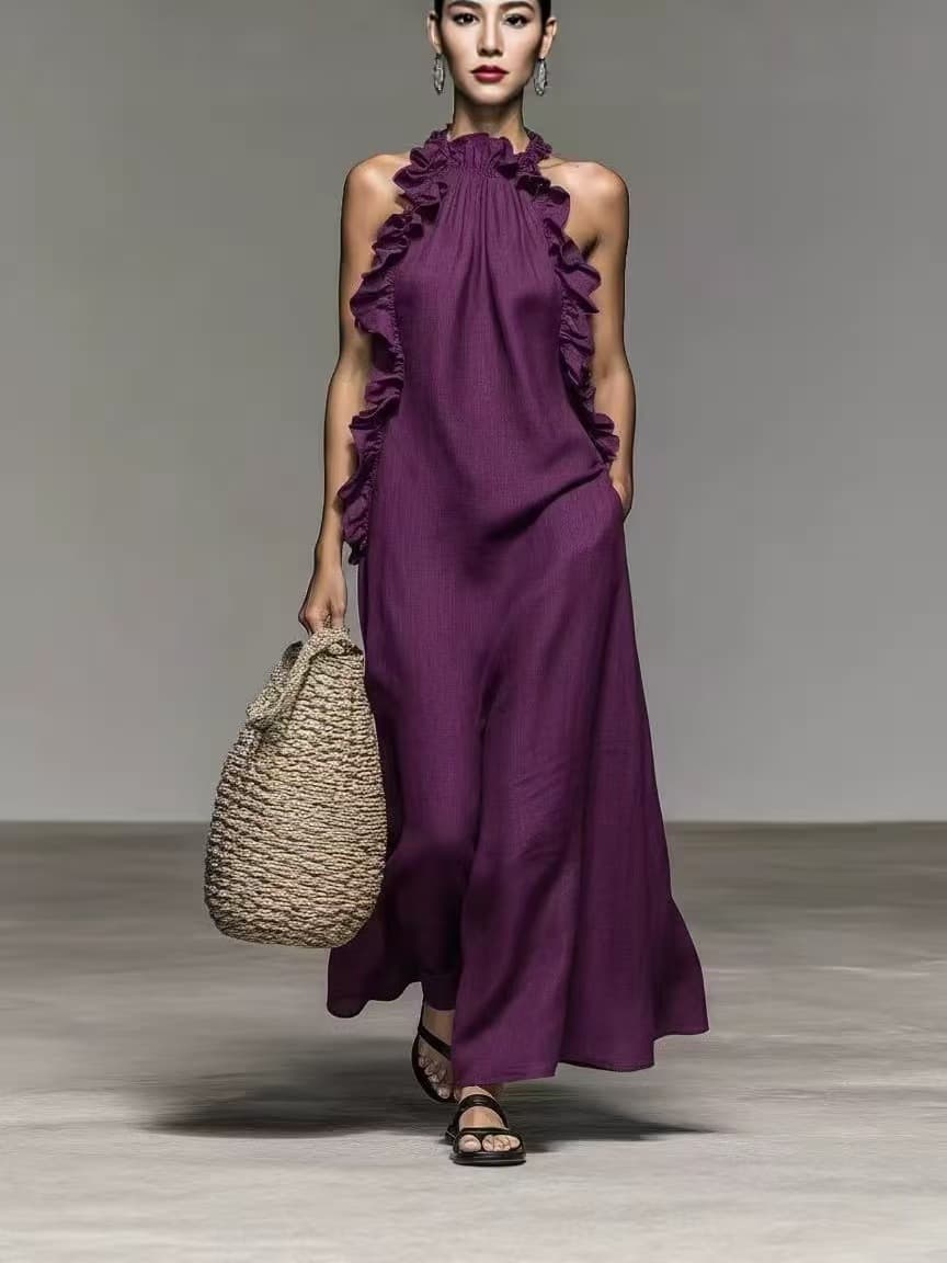 Лето на Врат Деколте Карнерест Без Ракави Фустан, Широк Крој color variant