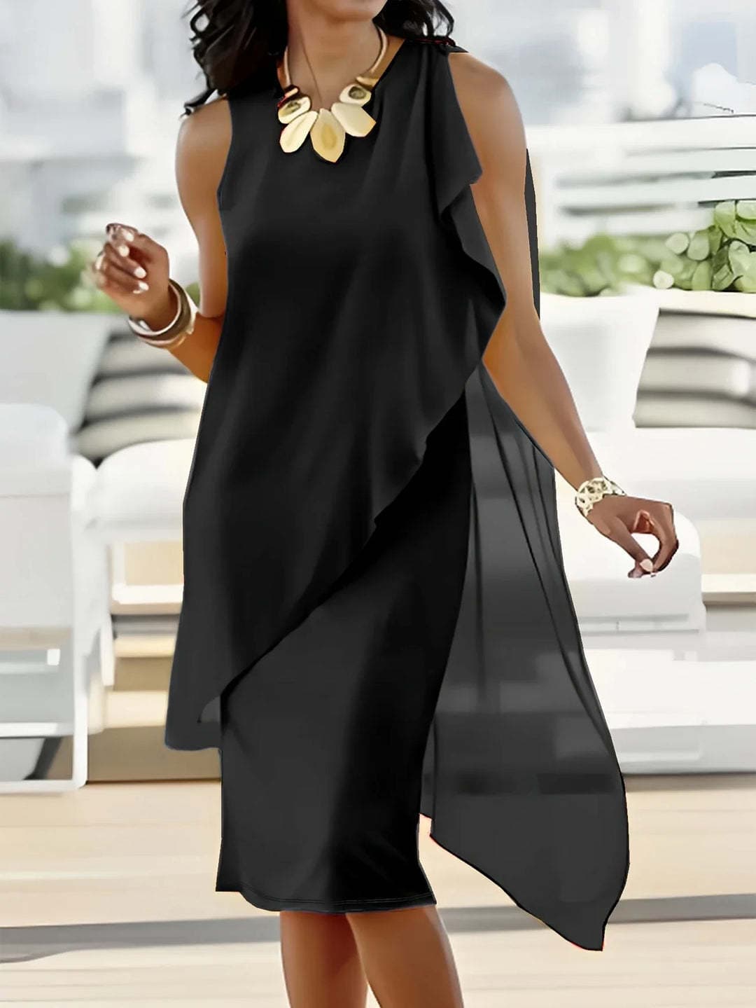 Лето Урбан Женски Елегантен Неправилен Шифон Фустан color variant