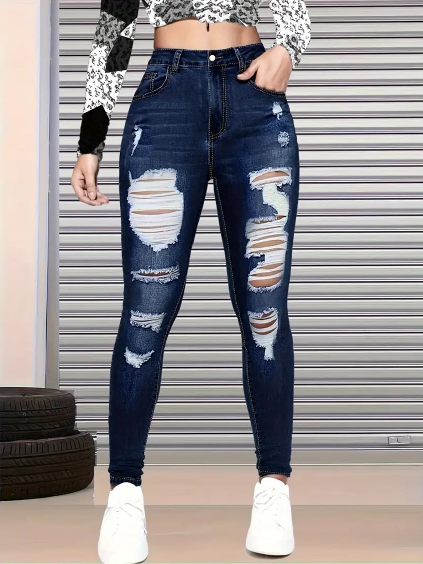 High Waisted, Hip Lifted, Tight Fitting Women's Jeans with 1