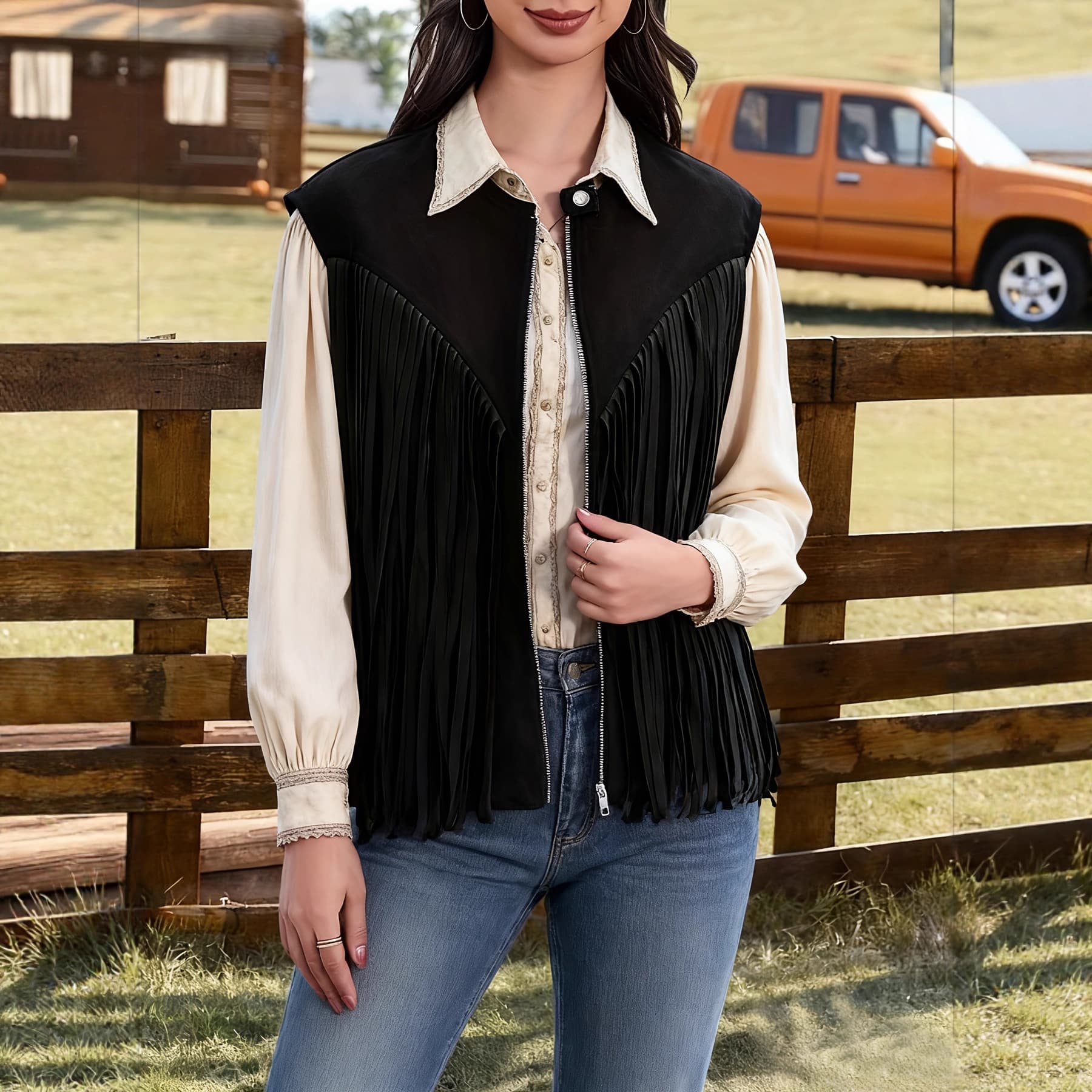 Tassel Vest Sleeveless Zipper Loose Jacket 1