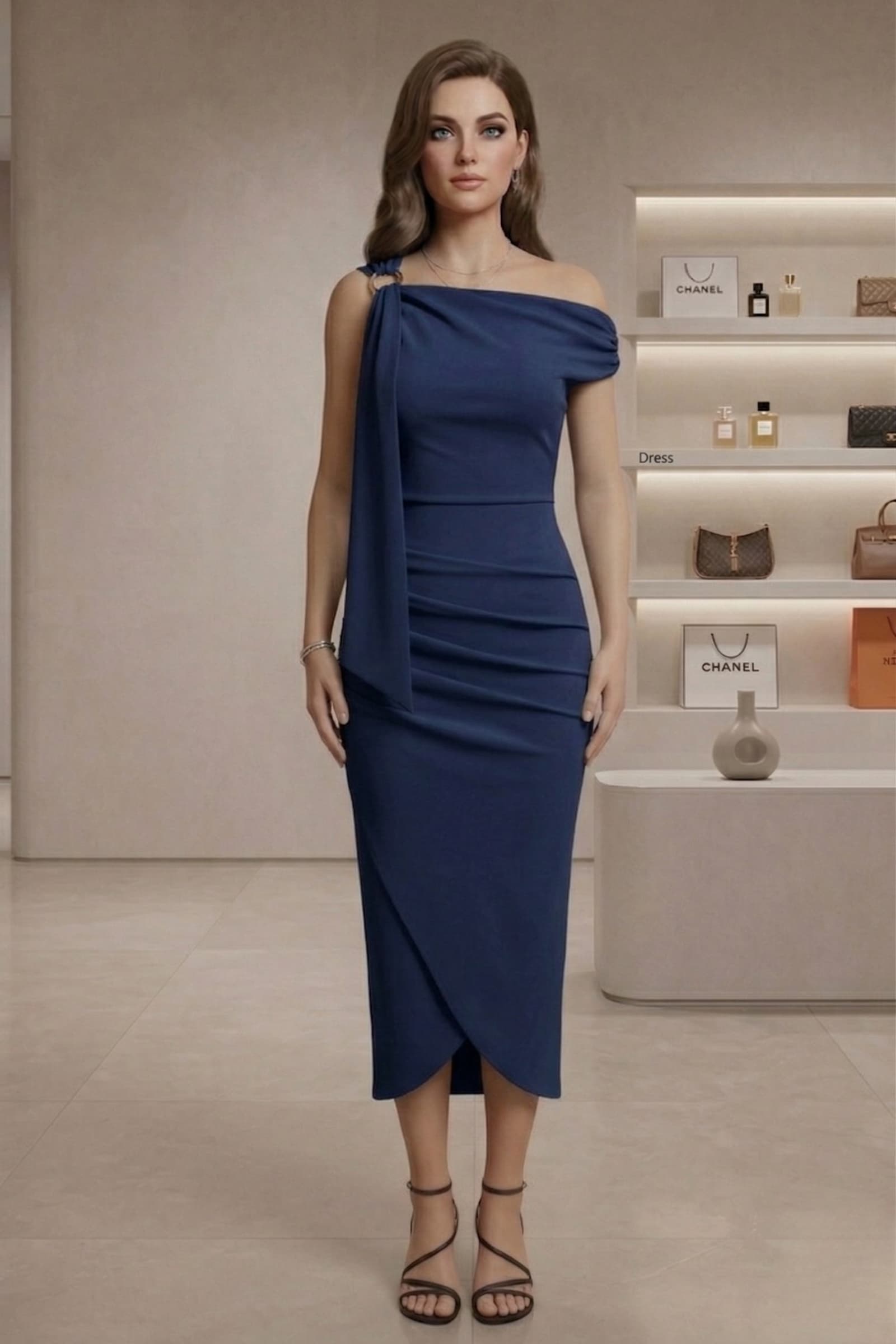 Slash Деколте Крос Преден Миди Фустан color variant