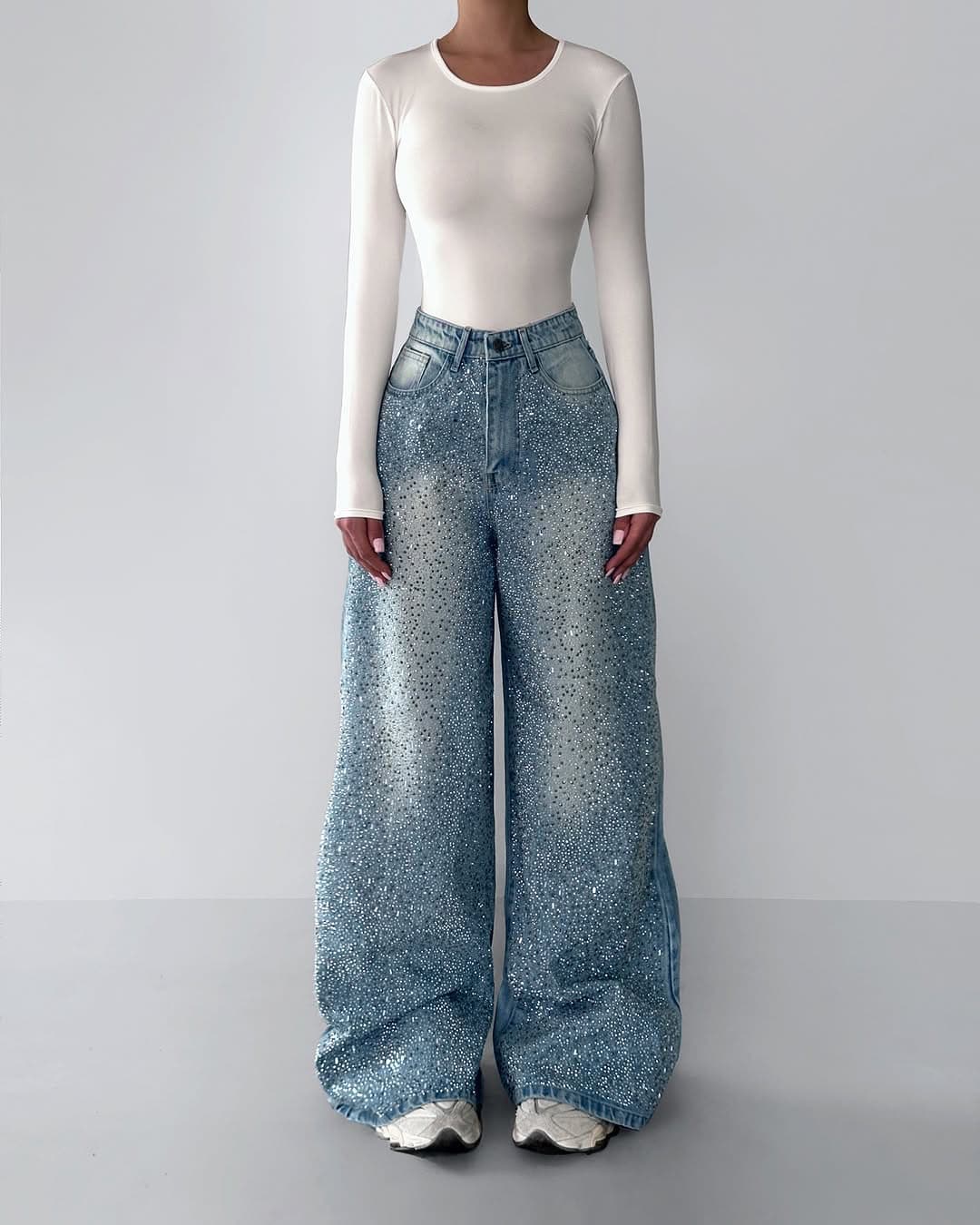 Irregular Rhinestone Jeans 1