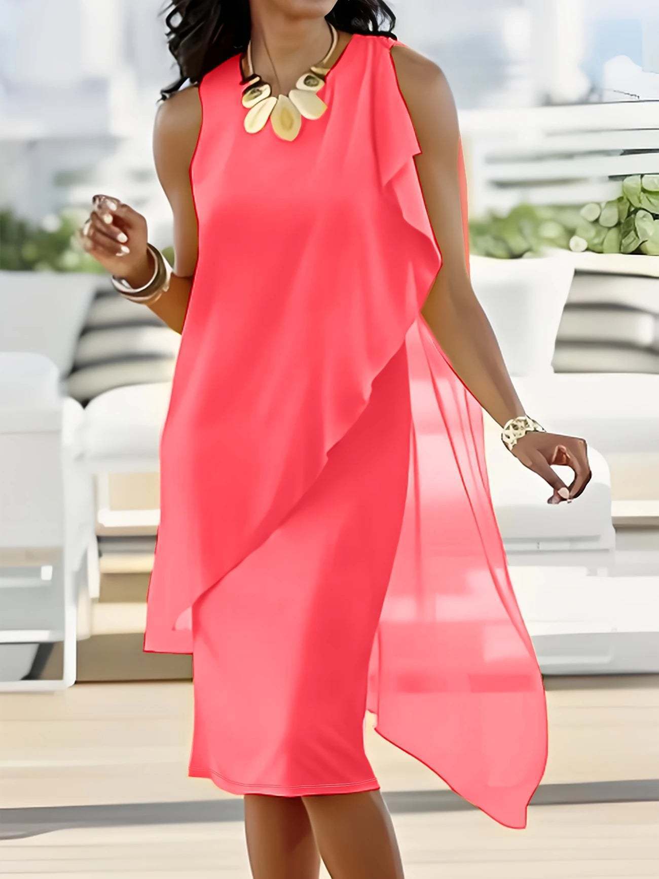 Лето Урбан Женски Елегантен Неправилен Шифон Фустан color variant