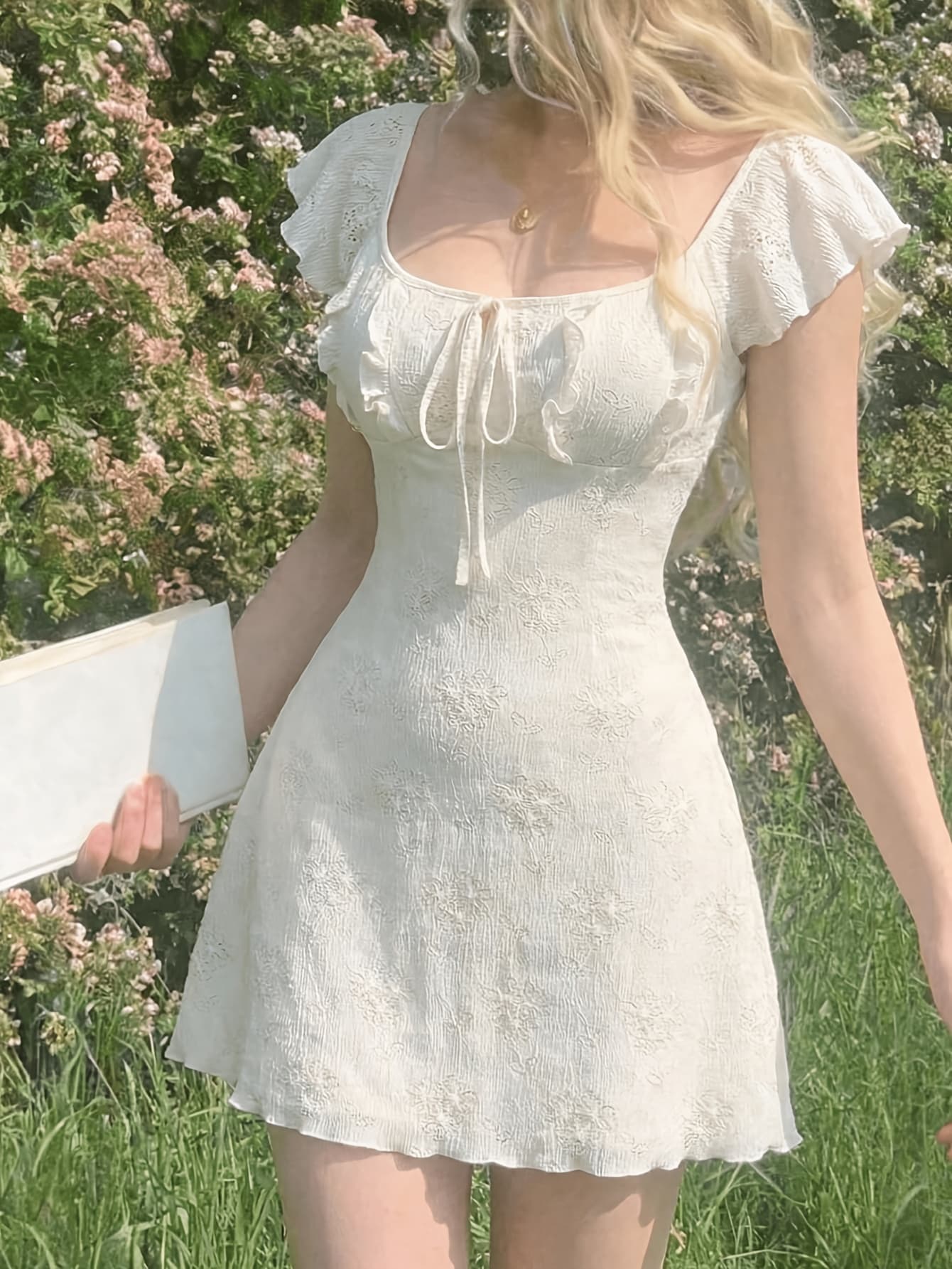 Summer French Style Romantic Elegant Ruffled Tie Waist Mini 1