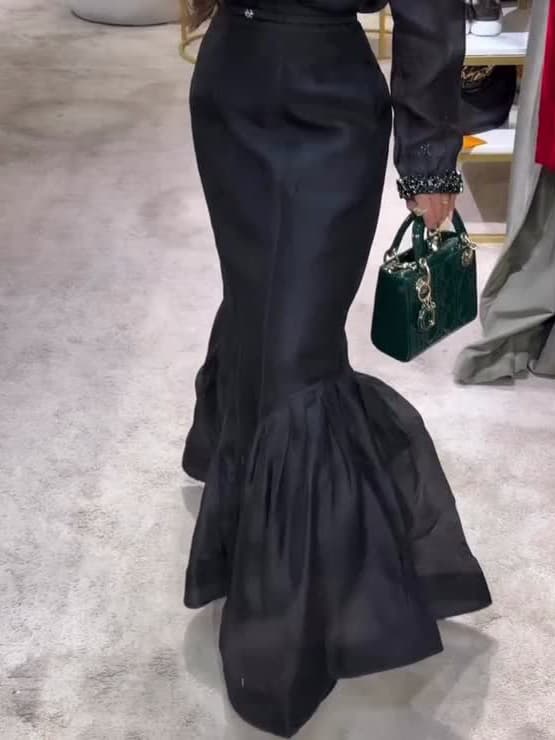 Black Structured Organza Mermaid Maxi Skirt 1