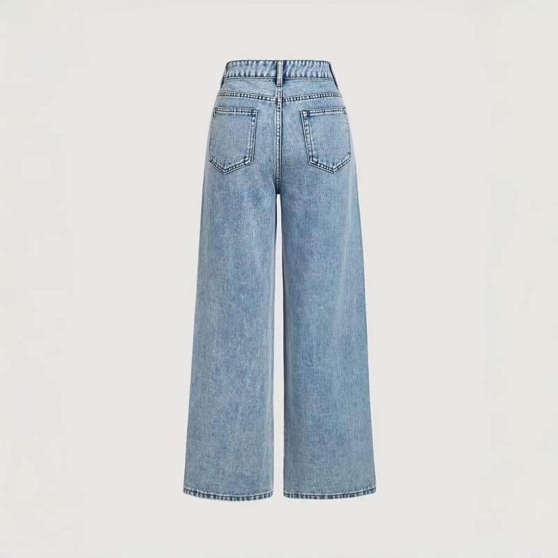 Широк Средно-Струк Еластичен Прав Фармерки со Rhinestones color variant