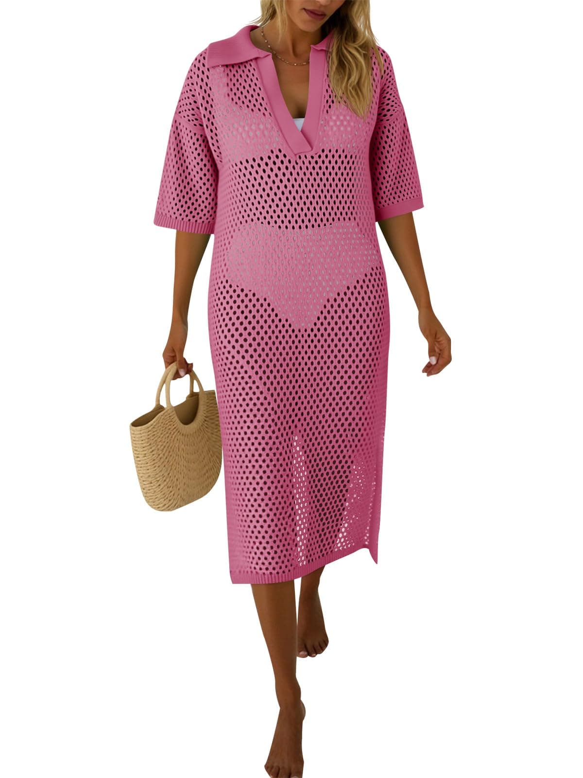 Fisoew Женски Crochet Капини Костим Coverup Лето Шуплив color variant