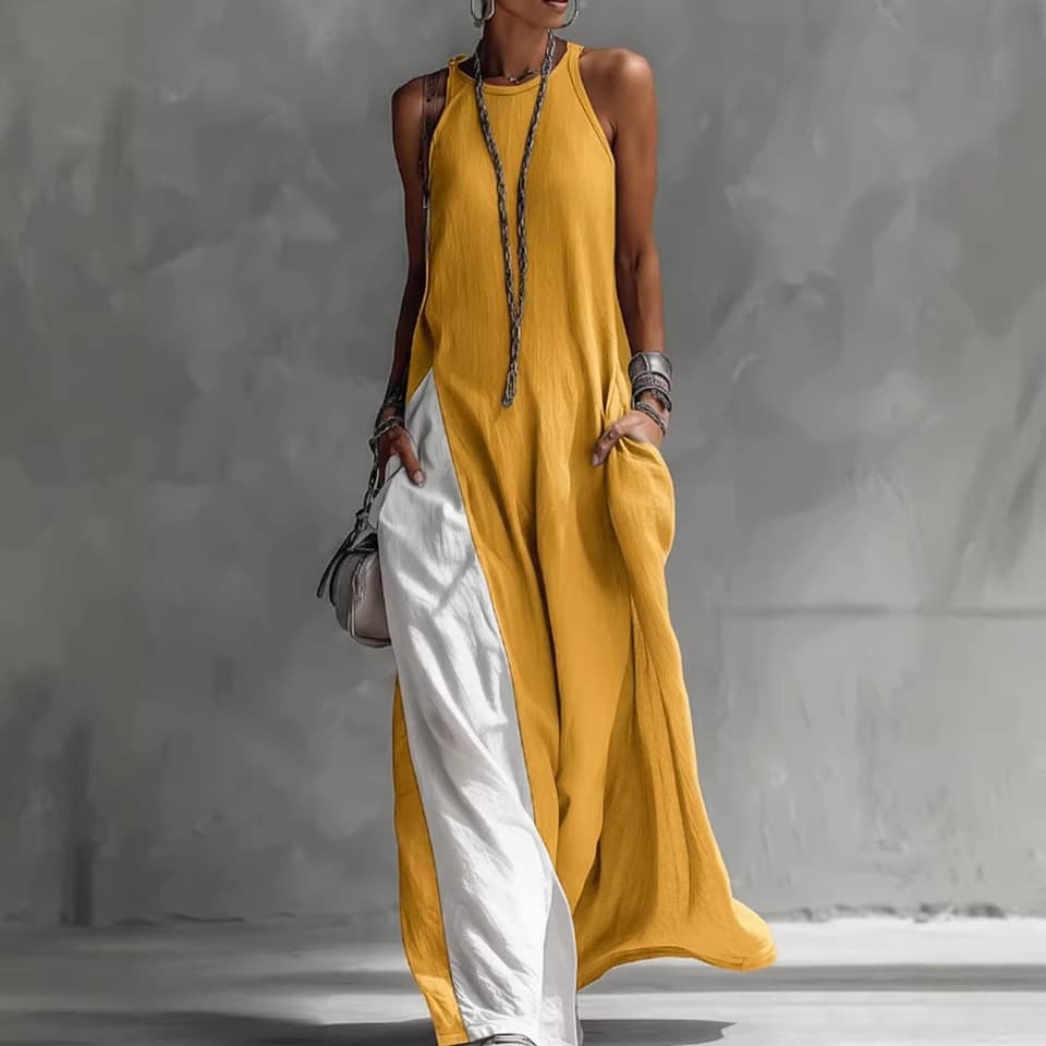 Без Ракави Широк Контраст Боја Кежуал Паднат Рамен color variant