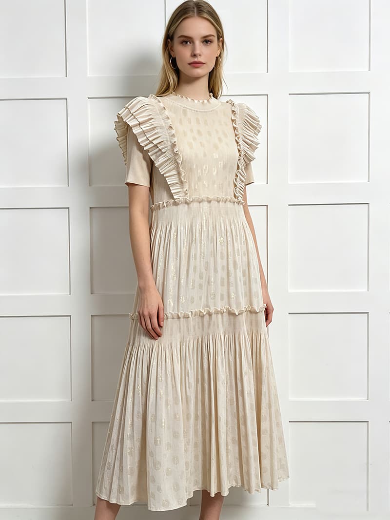 На Точки Bronzing Елегантен Кратки Ракави Фустан со Карнерест color variant