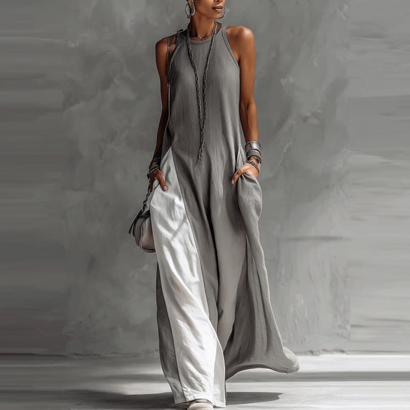 Без Ракави Широк Контраст Боја Кежуал Паднат Рамен color variant