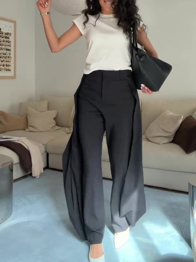 High Waist Draped Wide Leg Suit Pants 1