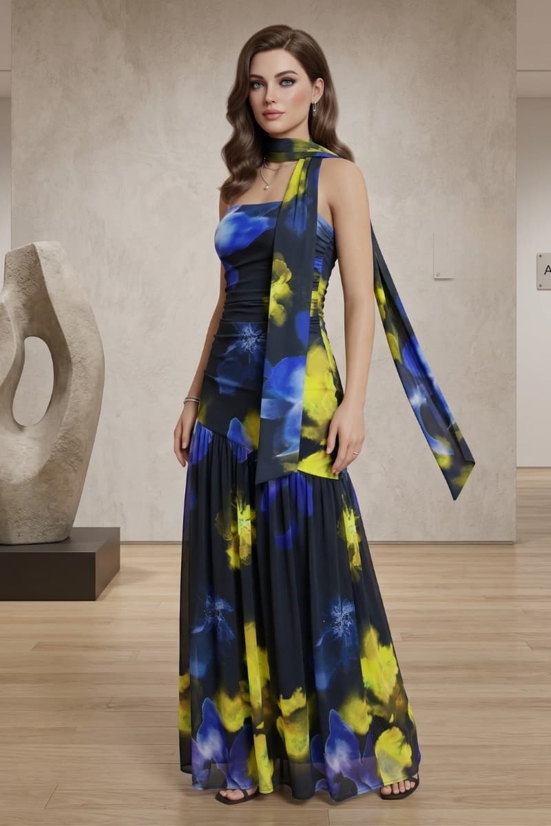 Sleeveless Tie Neck Maxi Dress 1