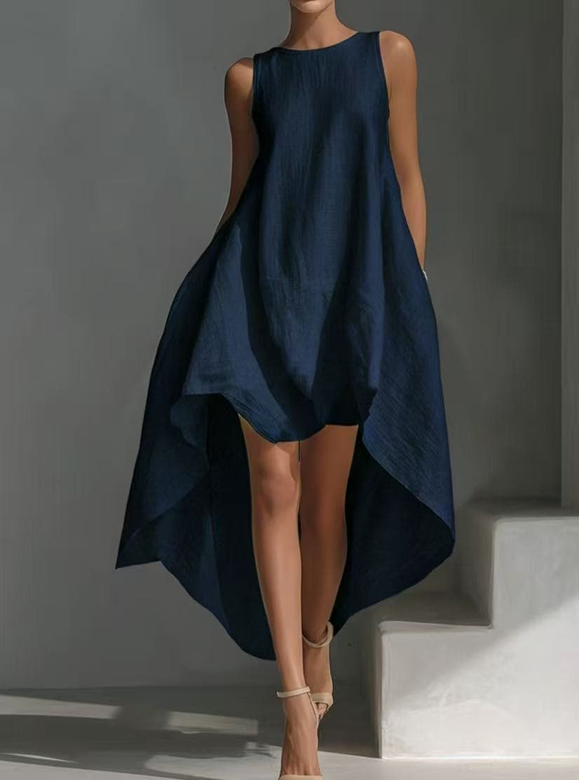 Sleeveless High-low Irregular Hem Linen Blend Dress 1