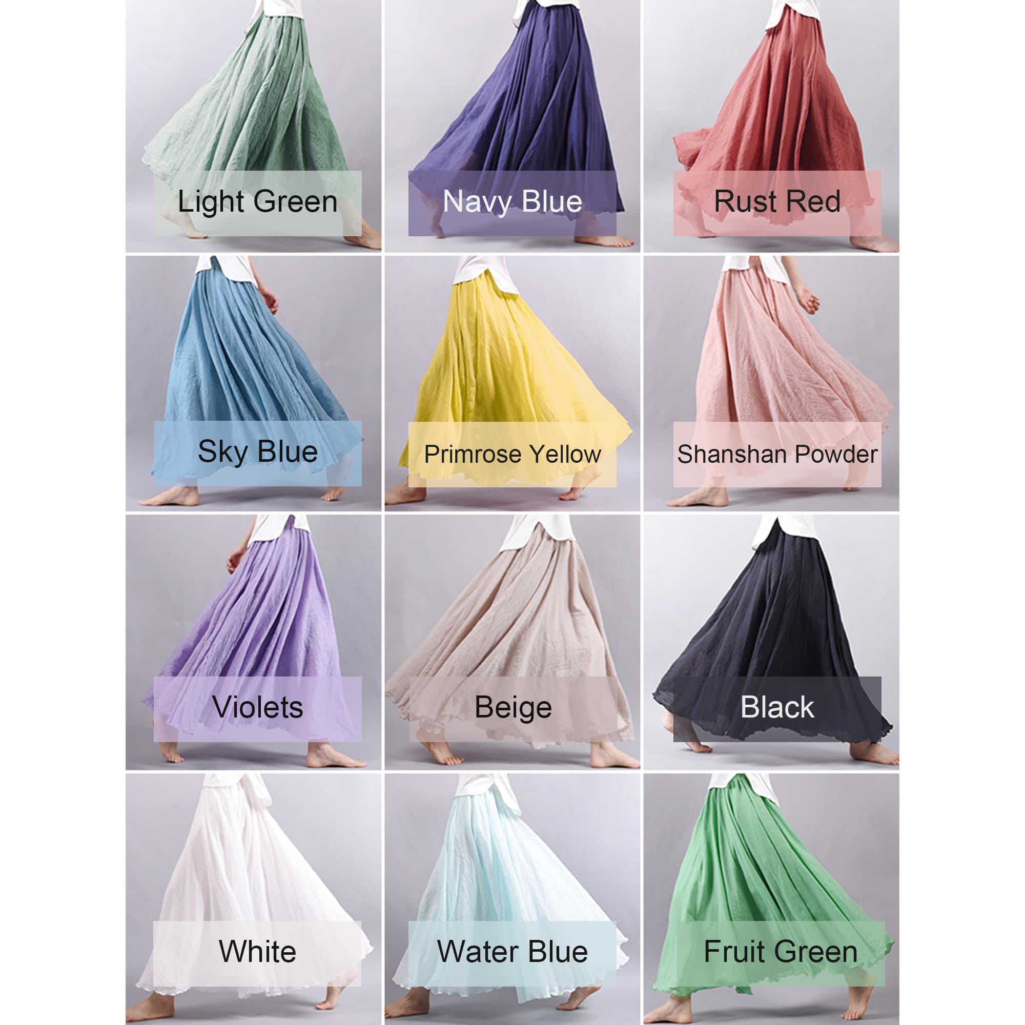 Памук Ланен Стил Сукња, Мек и Flowing Сукња, Travel color variant