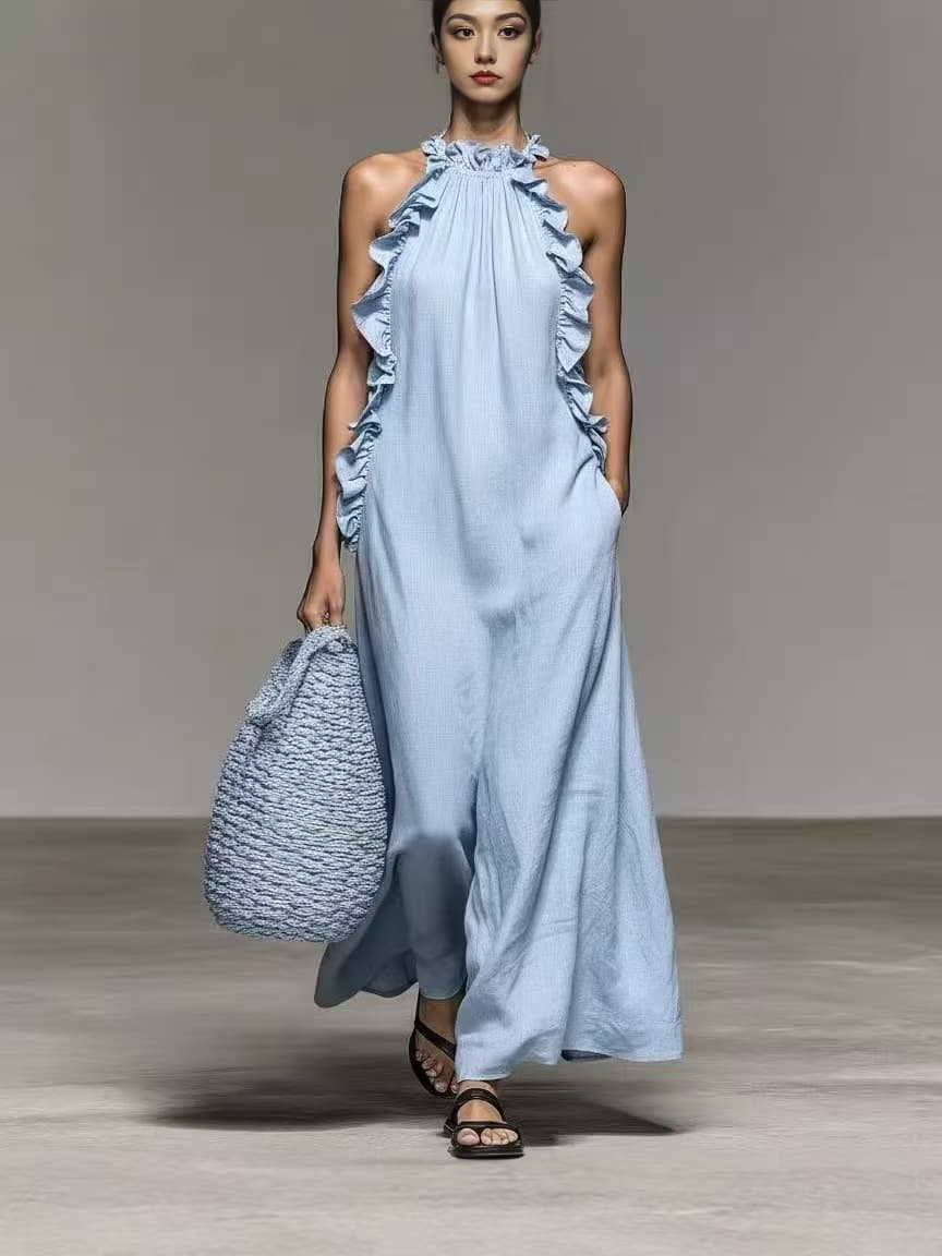 Лето на Врат Деколте Карнерест Без Ракави Фустан, Широк Крој color variant