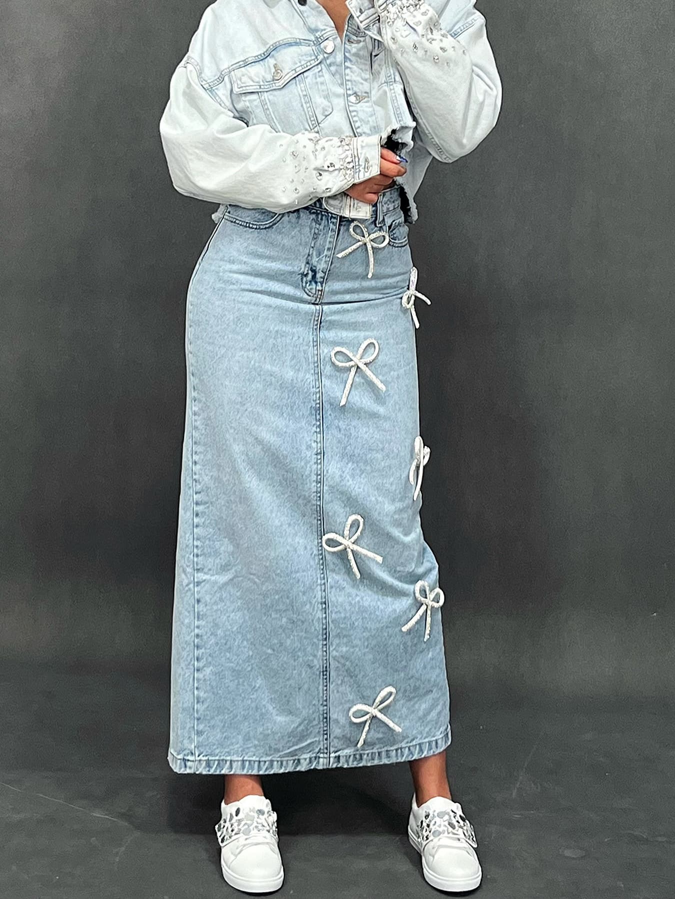 Bow Washed Denim Skirt 1