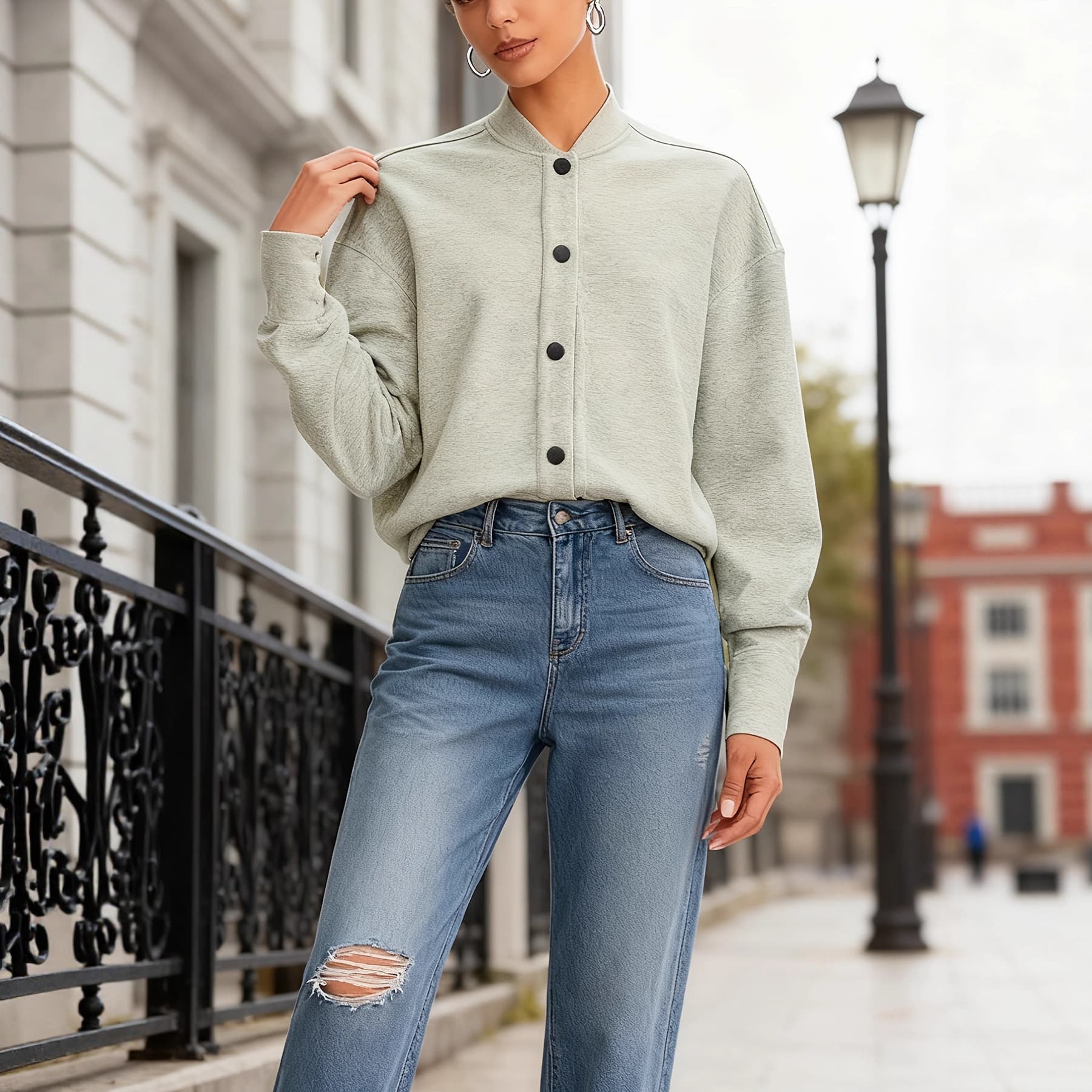 Single Breasted Baseball Collar Jacket 1