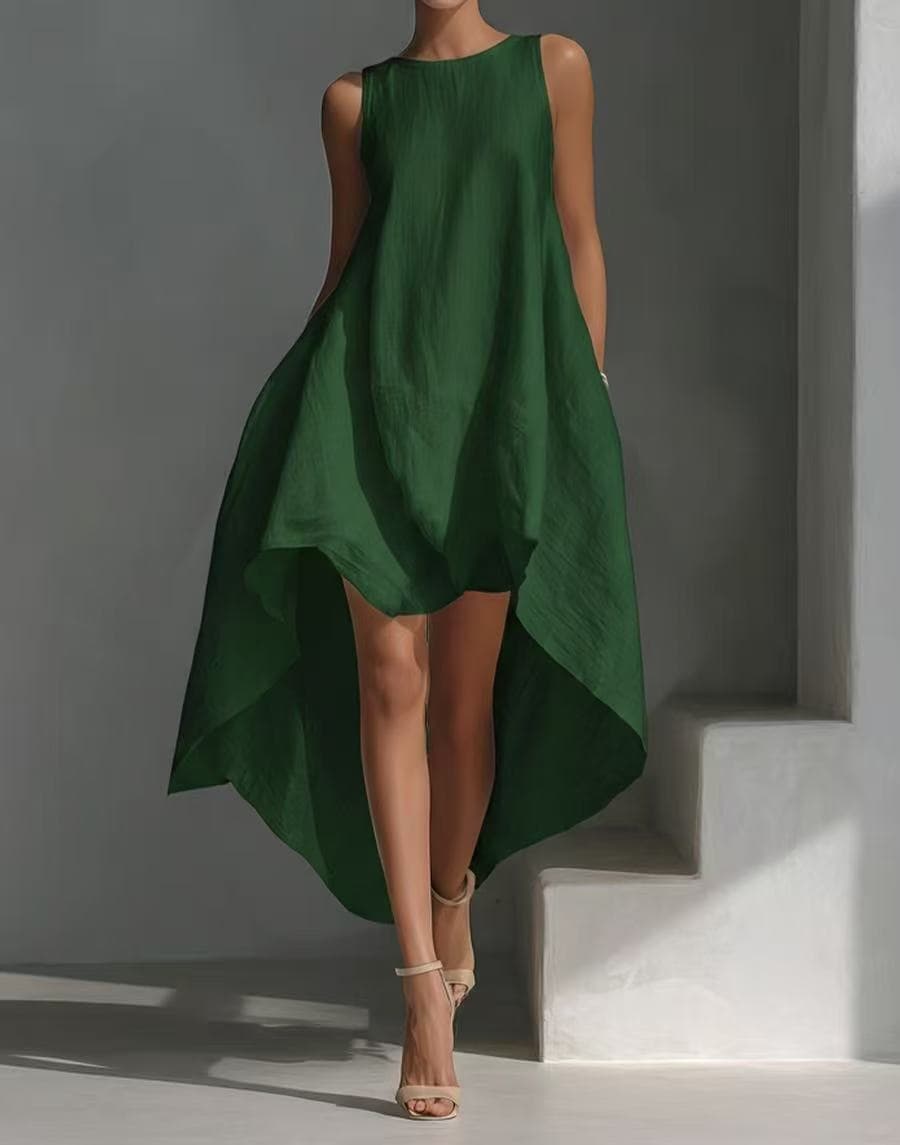 Без Ракави Висок-Низок Неправилен Раб Ланен Мешавина Фустан color variant