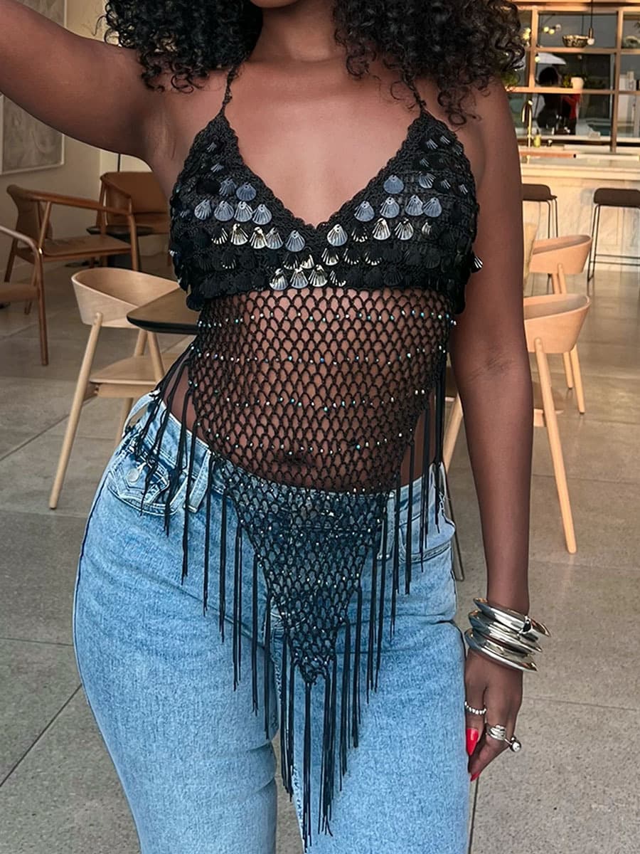 Плажа Одмор Sequined Реси Камисол Топ color variant