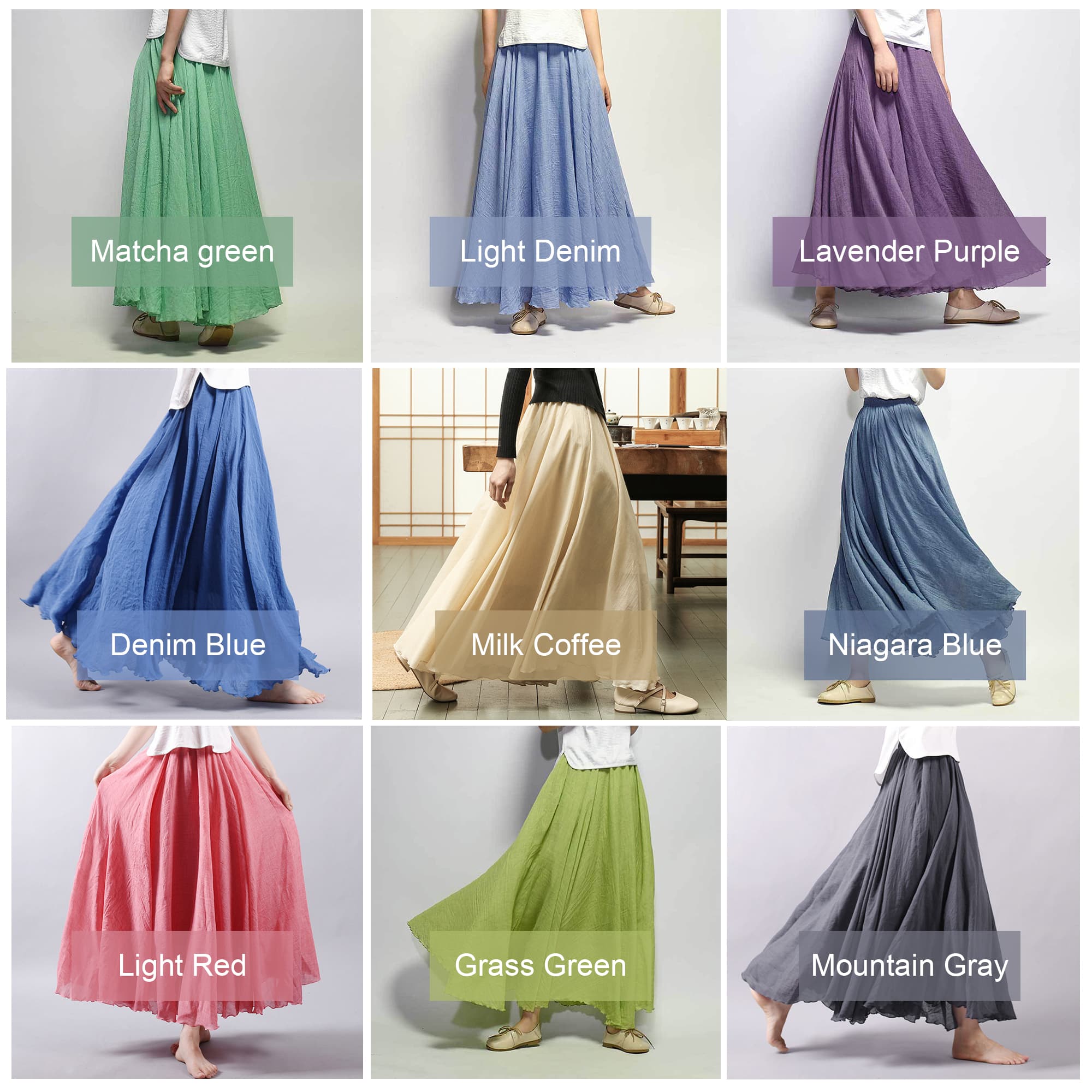 Памук Ланен Стил Сукња, Мек и Flowing Сукња, Travel color variant