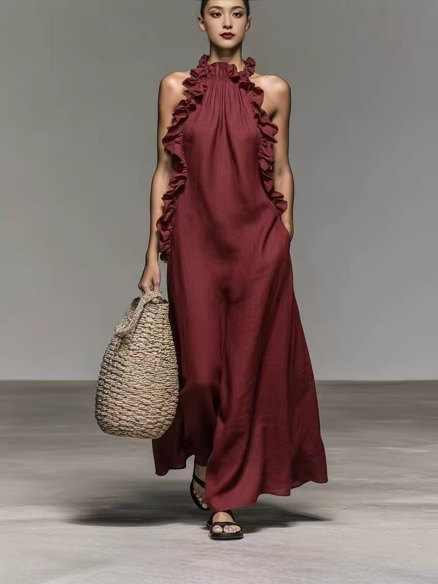 Лето на Врат Деколте Карнерест Без Ракави Фустан, Широк Крој color variant