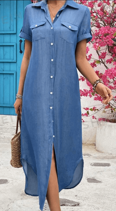 Summer Denim-look Longline Shirt Dress 1