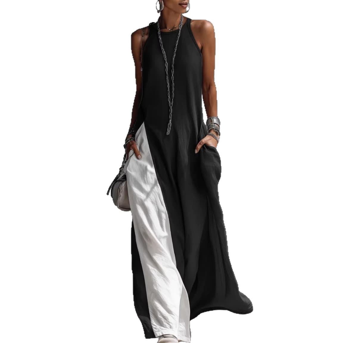 Без Ракави Широк Контраст Боја Кежуал Паднат Рамен color variant