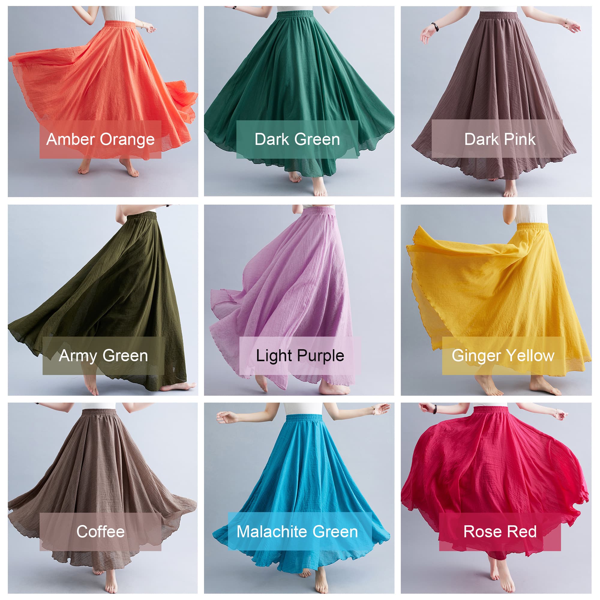 Памук Ланен Стил Сукња, Мек и Flowing Сукња, Travel color variant