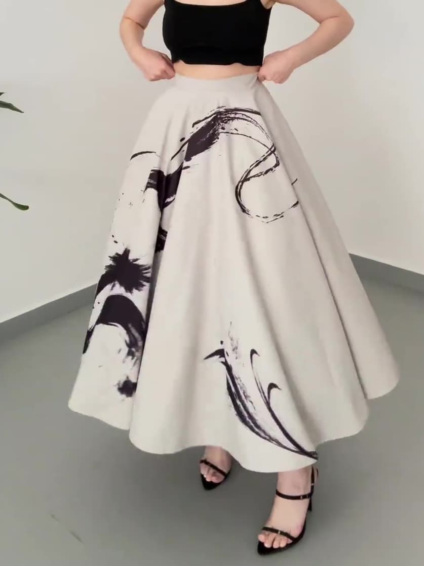 Vintage Three-layer Tulle Print Skirt 1