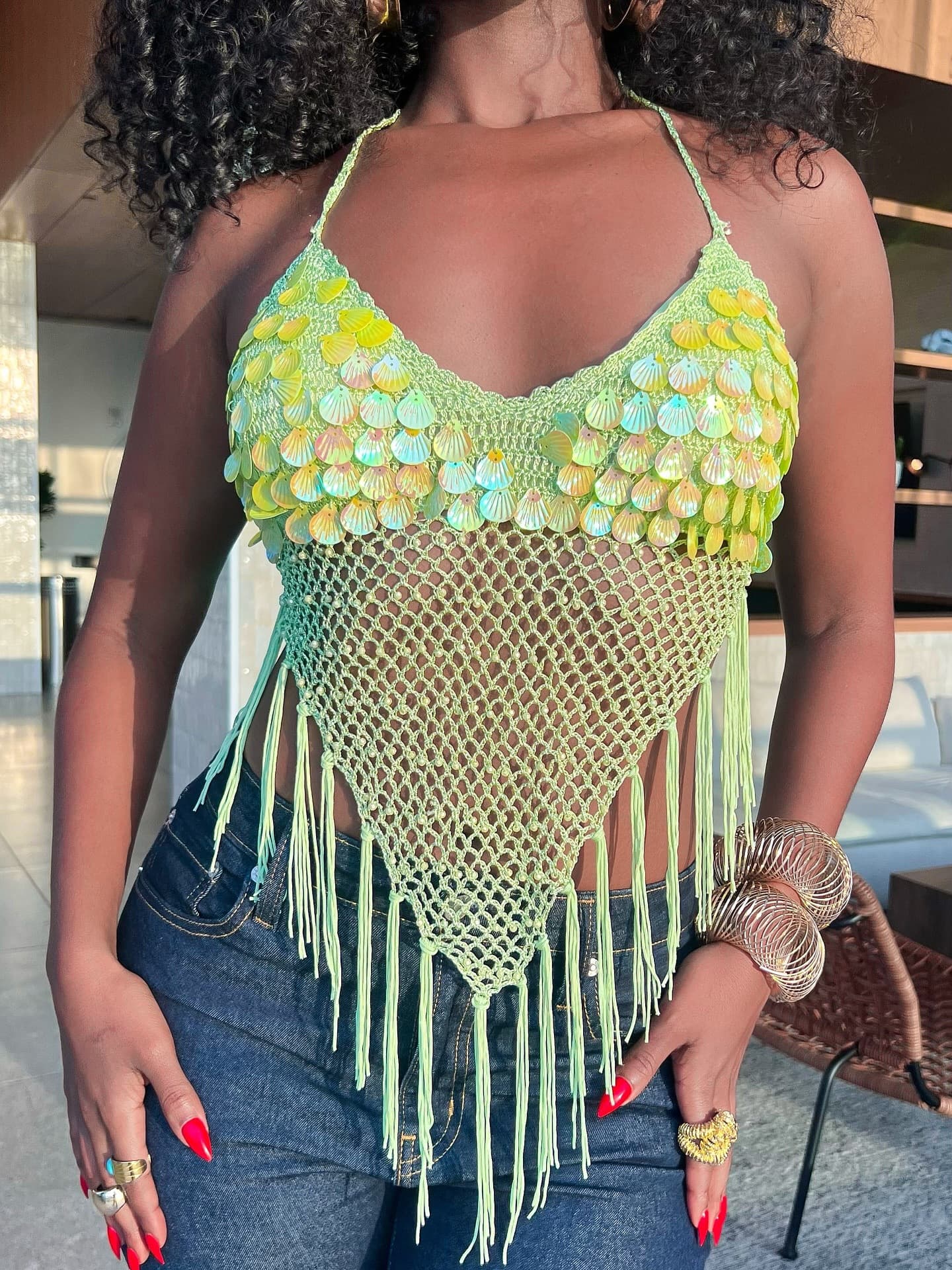 Плажа Одмор Sequined Реси Камисол Топ color variant