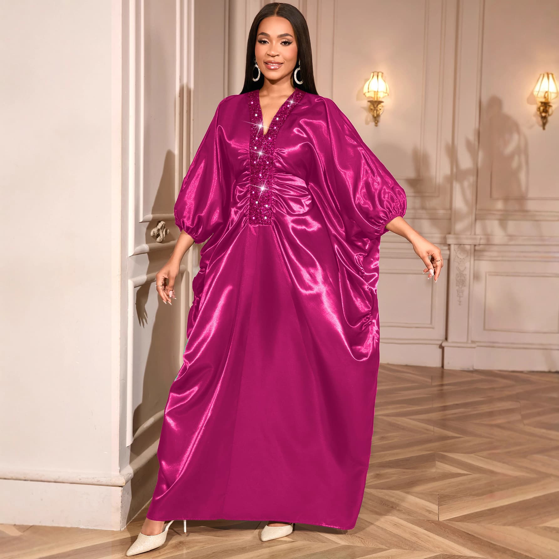 Patchwork Sequin Batwing Sleeve Dress 1