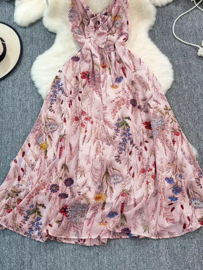 Разнобоен Цветен Принт V-Деколте Слип Фустан color variant