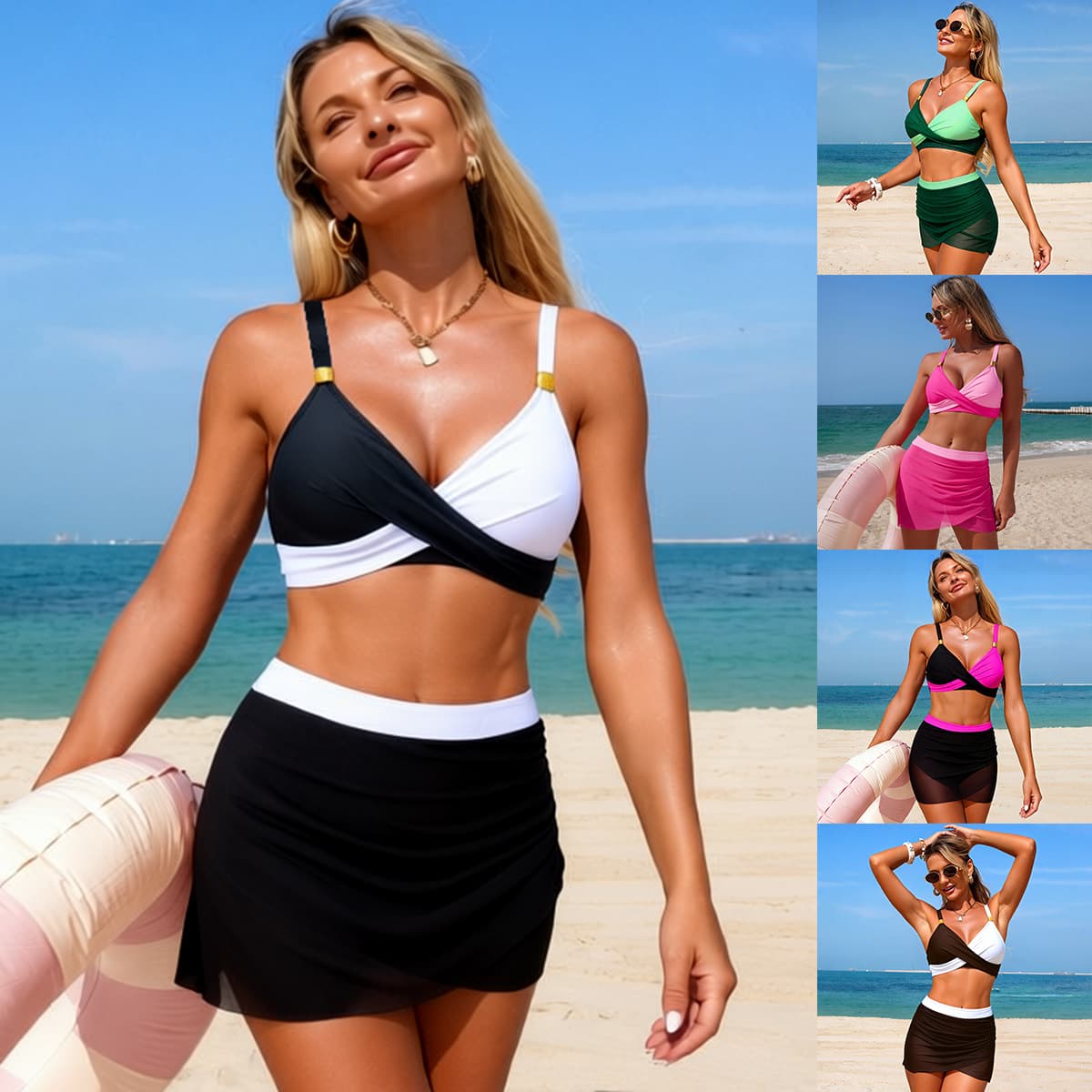 Two Piece Swimsuit with Mesh Skirt Sports Bikini 1