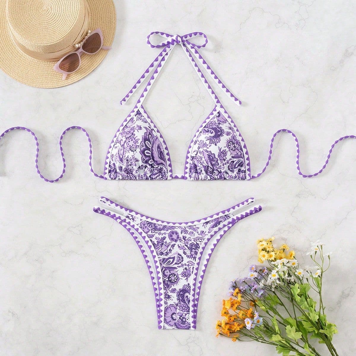 Принтан Halterneck Секси Bikini Сет од Два Дела Капини Костим color variant