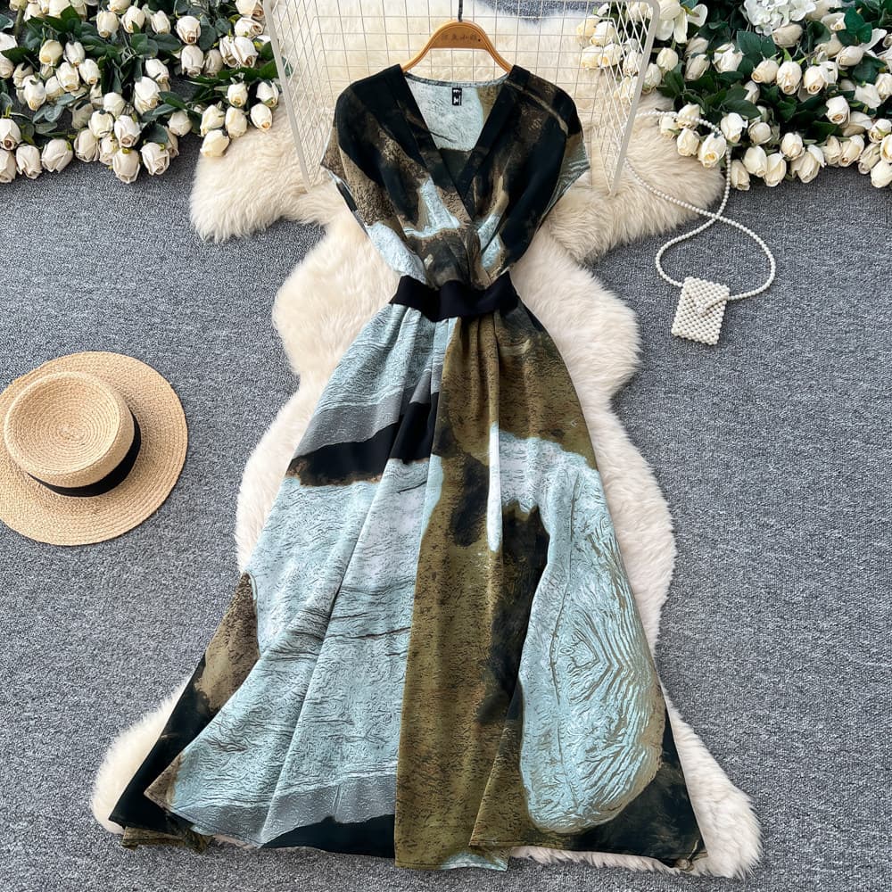 High-waisted Cinched-waist A-line Maxi Dress 1