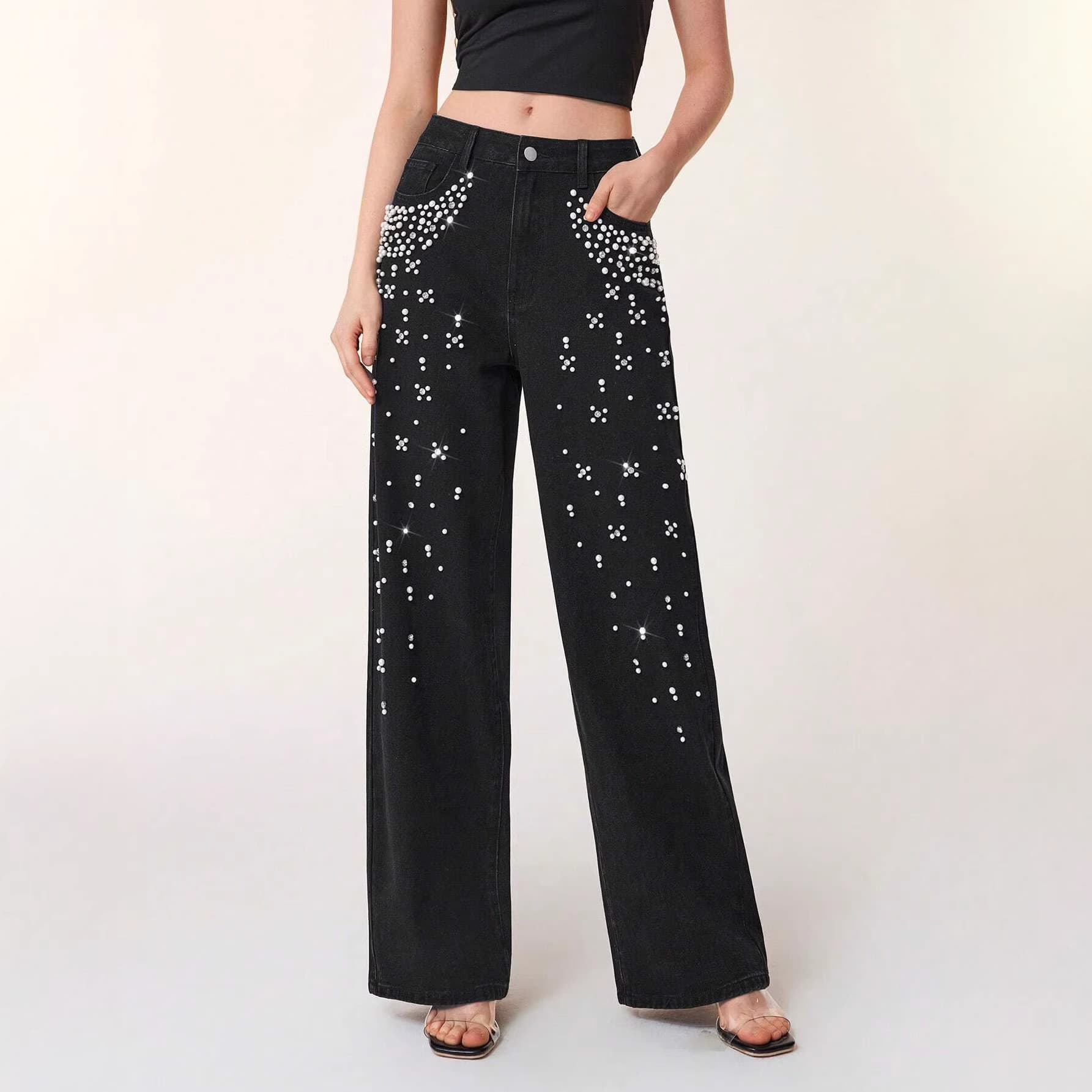 Casual Loose-fitting, Slimming Straight-leg Denim Trousers 1