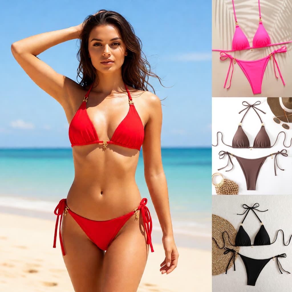 Bikini Beach Swimwear Halterneck Open-back Two-piece 1