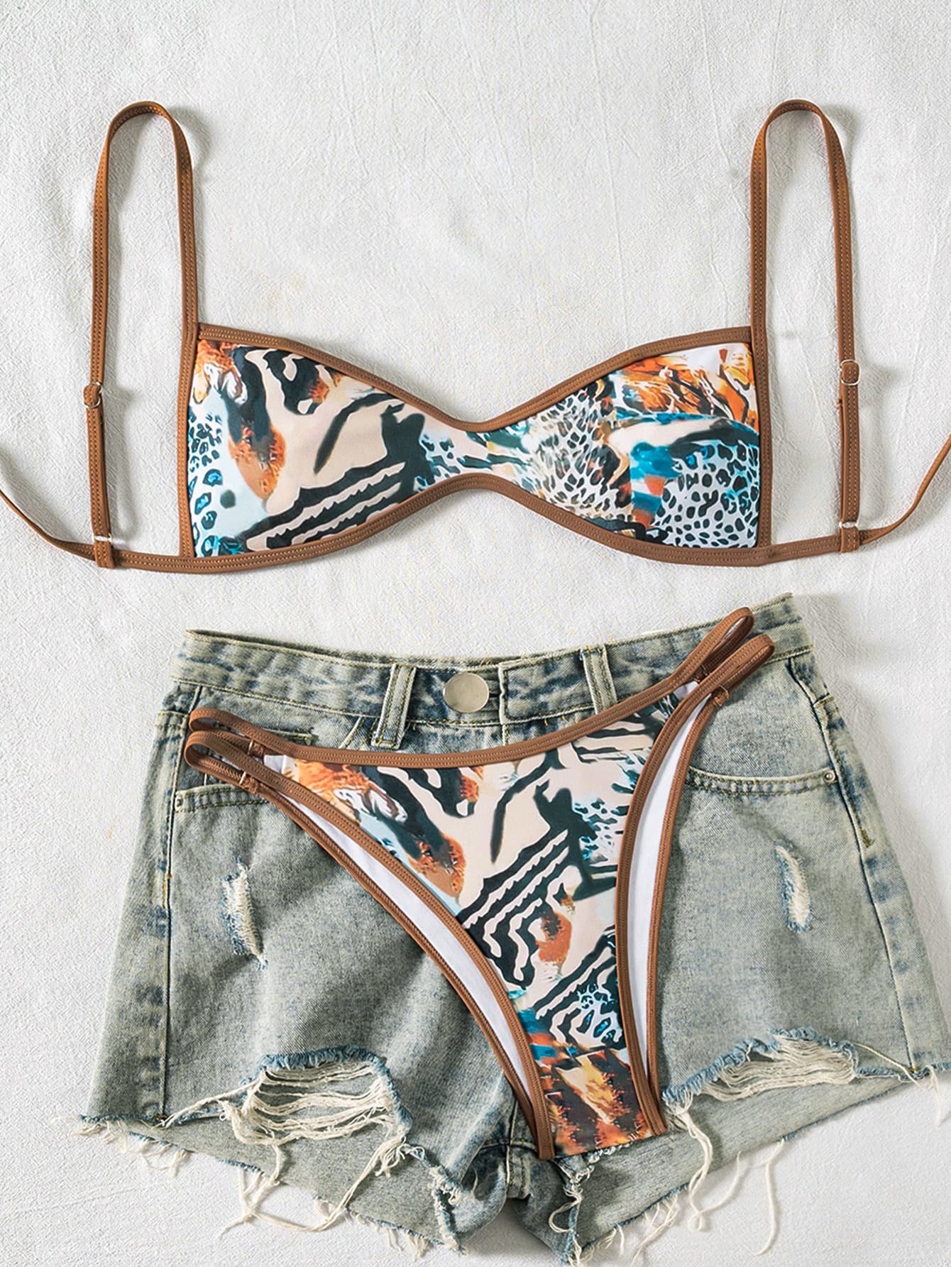 Принтан Тантелски Низок Струк Сет од Два Дела Bikini Quick Drying color variant