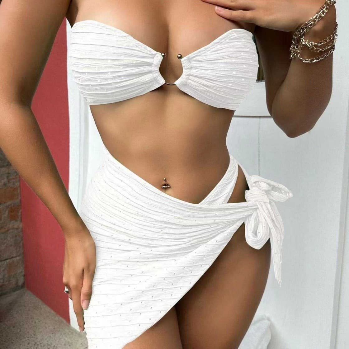 Tube Top and Skirt 3-piece Swimsuit Bikini 1