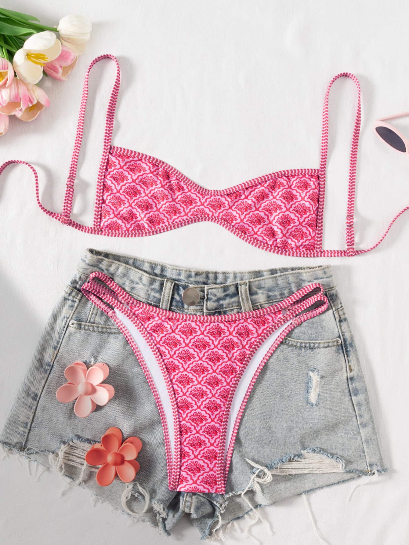 Принтан Тантелски Низок Струк Сет од Два Дела Bikini Quick Drying color variant