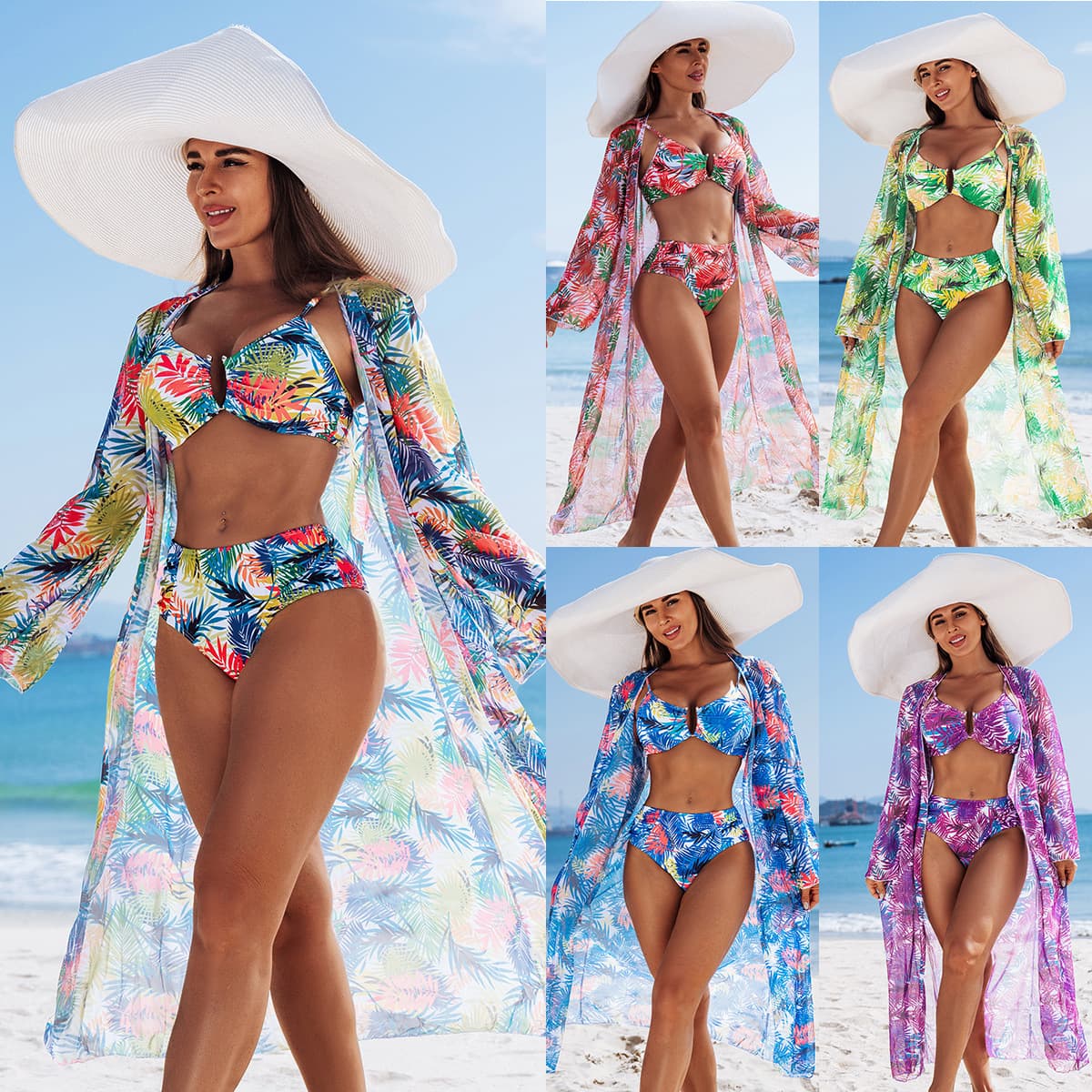 Swimwear Bikini Three-piece Set with Multi-color Prints 1