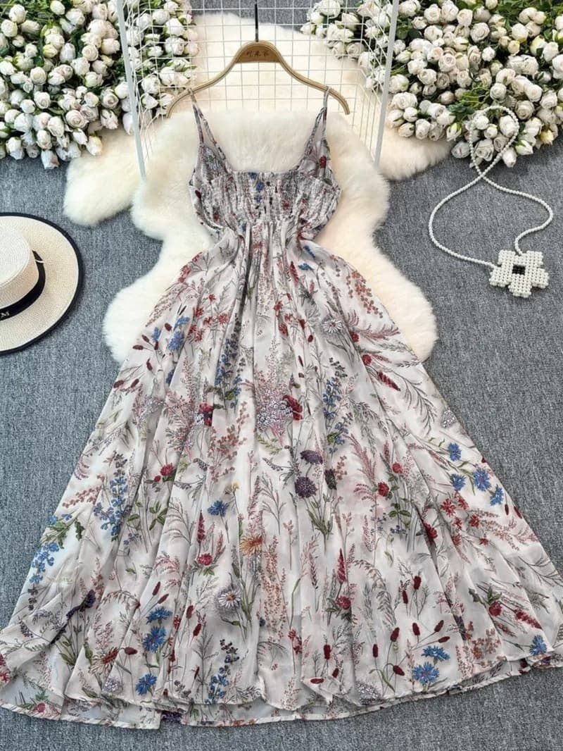 Разнобоен Цветен Принт V-Деколте Слип Фустан color variant